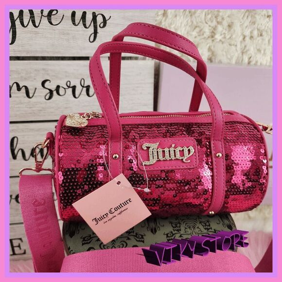 💕 NWT Juicy Couture Pink Sequin Cylinder Bag w/ Rhinestones #7196 💕 - Picture 1 of 5